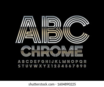 Vector Chromer Font. Silver Alphabet Letters and Numbers.