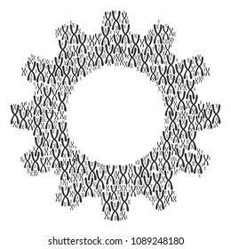 Vector chromosome icons are combined into gear wheel composition. Industrial design concept constructed of chromosome pictograms.