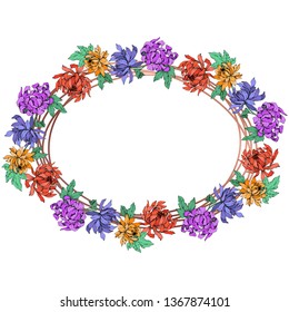 Vector Chrysanthemum floral botanical flowers. Wild spring leaf wildflower isolated. Engraved ink art. Frame border ornament square.