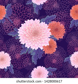 Vector chrysanthemum. Seamless pattern of golden-daisy flowers.  Template for floral decoration, fabric design, packaging or clothing.