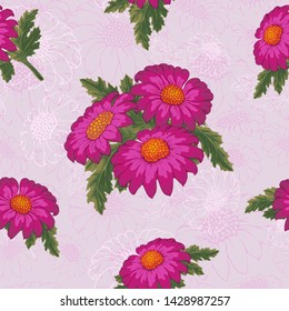 Vector chrysanthemum. Seamless pattern of golden-daisy flowers.  Template for floral decoration, fabric design, packaging or clothing.