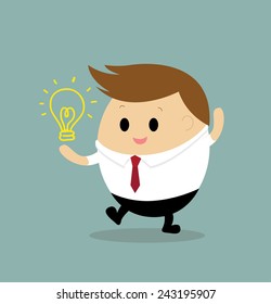 Vector of chubby businessman with light blub concept get idea