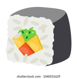 Vector chuck maki with rice, salmon and green sause in seaweed nori, on a transparent background