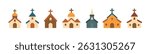 Vector church building chapel flat icon. Christian church building simple catholic tower religion orthodox cartoon icon.