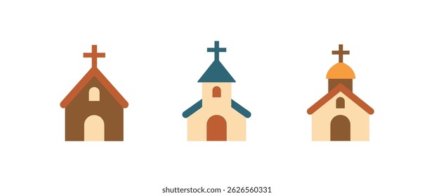 Vetor igreja edifício capela ícone plano. Igreja Cristã construindo torre católica simples religião ícone de desenho animado ortodoxo.