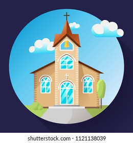 Vector church building icon flat. Religion house illustration or church logo and church icon