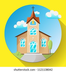 Vector church building icon flat. Religion house illustration or church logo and church icon