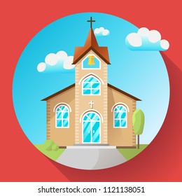 Vector church building icon flat. Religion house illustration or church logo and church icon