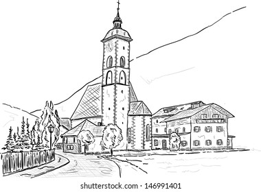 vector -  Church of Grokirchheim, Filialkirche St Andreas, Austria, Europe