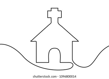 Vector Church. One line style illustration
