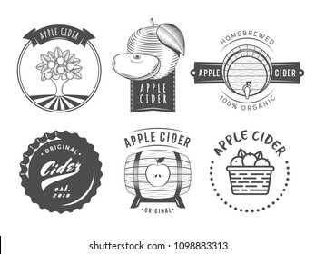 Vector cider labels and logos. Set of vintage badges for apple cider drink. 