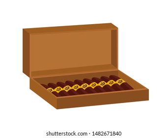 Vector cigar box with Havana or Cuba smoking product. Container for cigarettes.