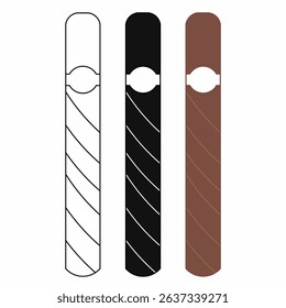 Vector cigar icon set. Includes outline, solid black, and brown filled styles. Ideal for tobacco packaging, smoking product branding, or cigar shop design.
