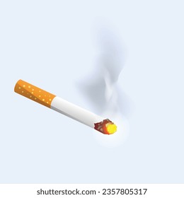 Vector cigarette dark smoke on white background.