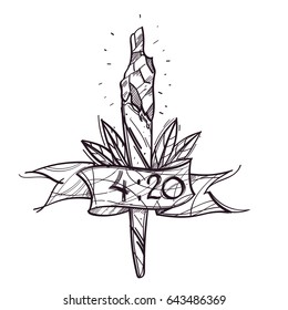 Vector cigarette with marijuana on white background