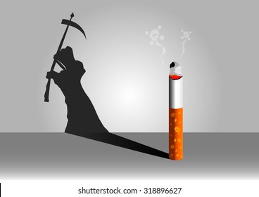 Vector cigarette with smoke and ghost, Smoking is hazardous to life