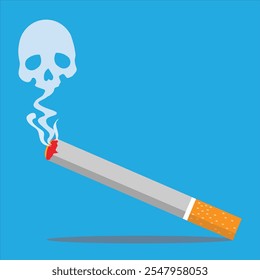 vector cigarette with smoke in the shape of a skull. danger to health. good for anti-smoking campaigns.