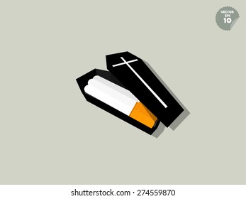 vector of cigarettes are inside of coffin, cigarette effect concept