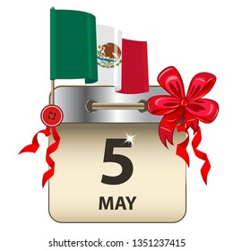 Vector of Cinco de Mayo or Fifth of May calendar with bow and Mexican flag
