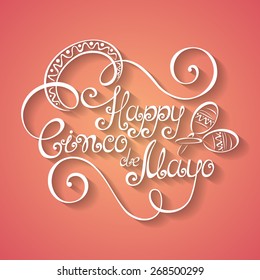 Vector Cinco de Mayo Inscription with Sombrero, Hand Drawn Holiday Lettering. Ornate Vintage Lettering