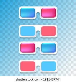 Vector Cinema 3D Brillensymbole einzeln auf transparentem Hintergrund.  3D-Logo oder Etikettenkollektion