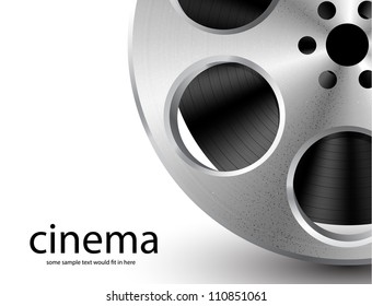 Vector cinema background with close-up of textured film reel