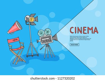 Vector cinema doodle icons background with place for text illustration