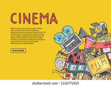 Vector cinema doodle icons background with place for text illustration