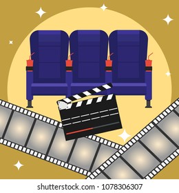 Vector cinema festival poster, banner background. Elements of the film industry. Flat design, vector.
