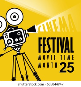 Vectorkino Festival Poster mit altmodischer Filmkamera. Filmhintergrund mit Wörtern Filmzeit. Kann für Banner, Poster, Webseiten, Hintergrund verwendet werden