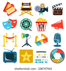 Vector cinema icon set black on white background