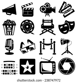 Vector cinema icon set black on white background