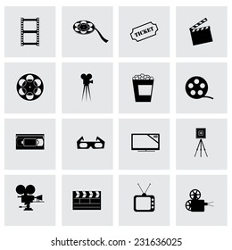 Vector cinema icon set  on grey background