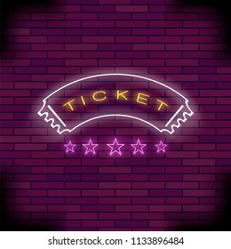 Vector Cinema Light Neon Sign on Brick Background. Colored Signboard. Bright Street Banner.