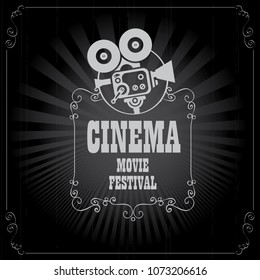 Vector cinema movie festival poster with old fashioned movie camera in retro style. Can used for banner, poster, web page, background