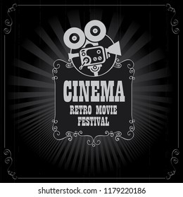 Vector cinema movie festival poster with old fashioned movie camera in retro style. Can be used for banner, poster, web page, background