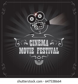 Vector cinema movie festival poster with old fashioned movie camera in retro style. Can used for banner, poster, web page, background