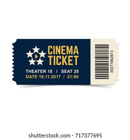 Vector cinema ticket isolated on white background.