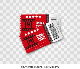 
Vector cinema tickets isolated on transparent background. Realistic cinema entrance ticket.