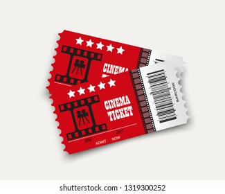 Vector cinema tickets isolated on transparent background. Realistic cinema entrance ticket.