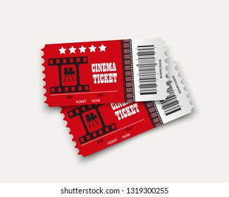 Vector cinema tickets isolated on transparent background. Realistic cinema entrance ticket.