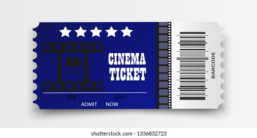 Vector cinema tickets isolated on transparent background. Realistic cinema entrance ticket.