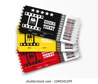 Vector cinema tickets isolated on transparent background. Realistic cinema entrance ticket. 