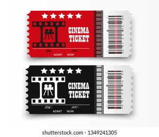 Vector cinema tickets isolated on transparent background. Realistic cinema entrance ticket. 