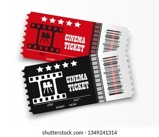 Vector cinema tickets isolated on transparent background. Realistic cinema entrance ticket. 