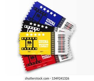 Vector cinema tickets isolated on transparent background. Realistic cinema entrance ticket. 