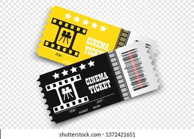Vector cinema tickets isolated on transparent background. Realistic cinema entrance ticket.