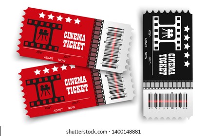 Vector cinema tickets isolated on transparent background. Realistic cinema entrance ticket.