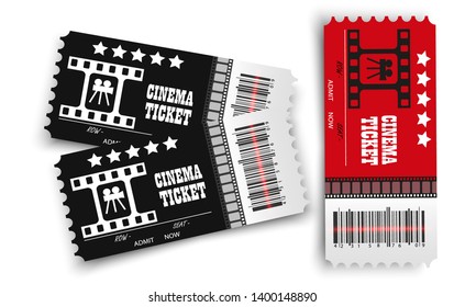 Vector cinema tickets isolated on transparent background. Realistic cinema entrance ticket.