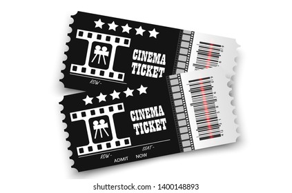 Vector cinema tickets isolated on transparent background. Realistic cinema entrance ticket.